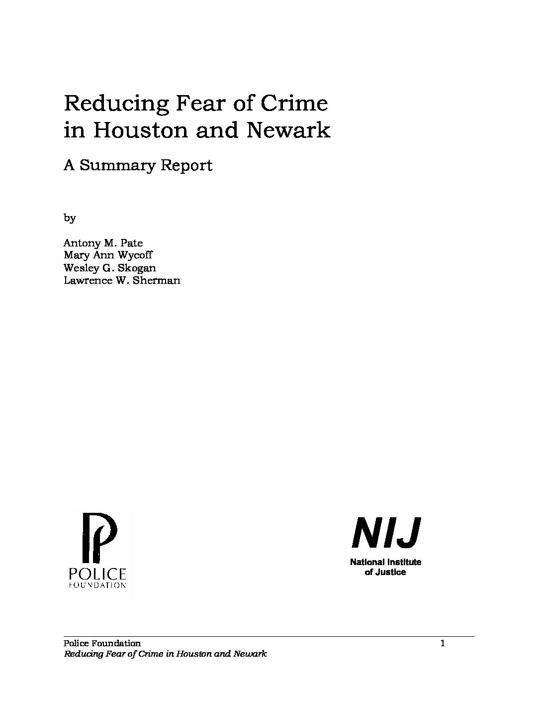 Reducing Fear of Crime report cover
