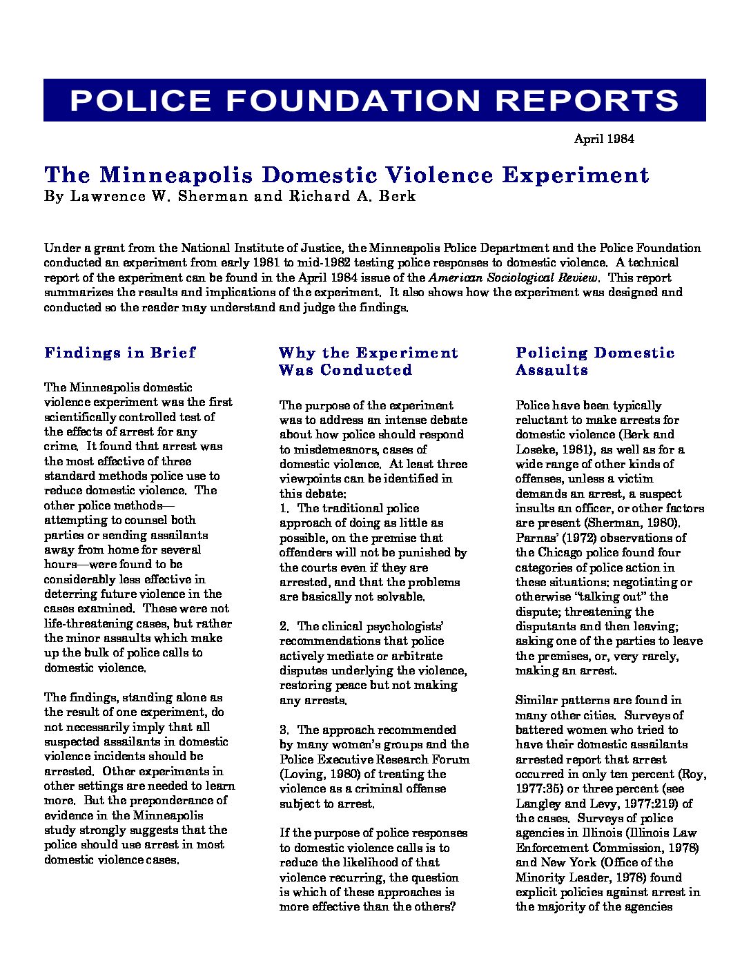 Minneapolis domestic violence experiment cover