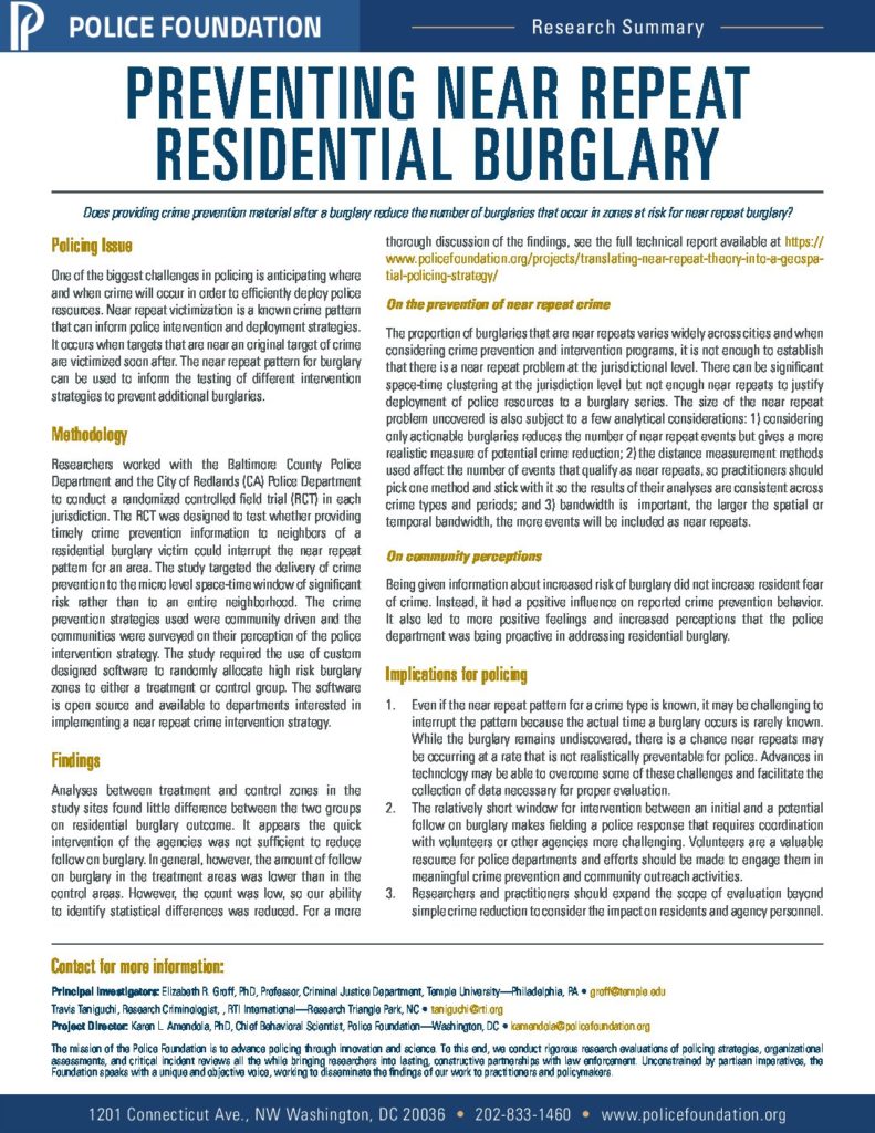 Preventing Near Repeat Burglaries