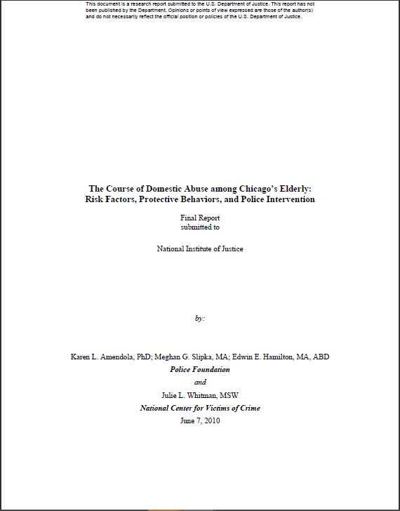 Amendola 2010-Course of Domestic Abuse among Chicago Elderly-full report cover