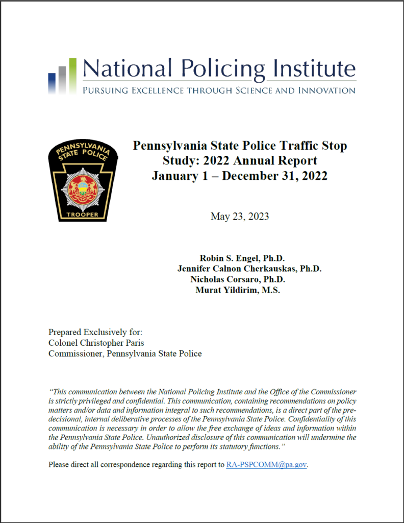 PSP Traffic Stop Study 2022 Report Cover