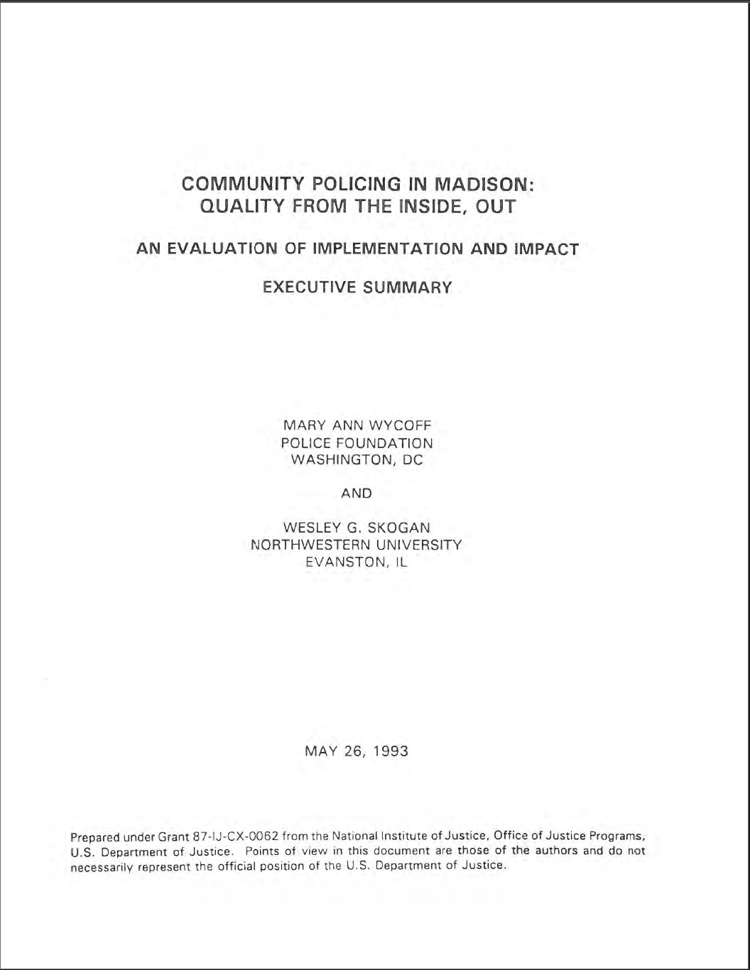 Community policing in Madison-report cover